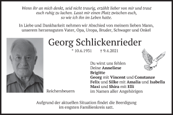 Traueranzeige von Georg Schlickenrieder von merkurtz