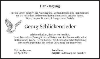 Traueranzeige von Georg Schlickenrieder von merkurtz