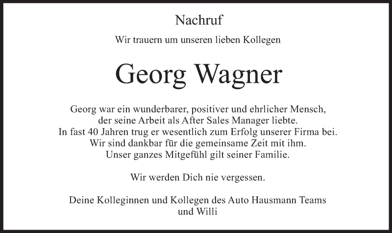  Traueranzeige für Georg Wagner vom 07.04.2021 aus merkurtz