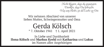 Traueranzeige von Gerda Kölsch