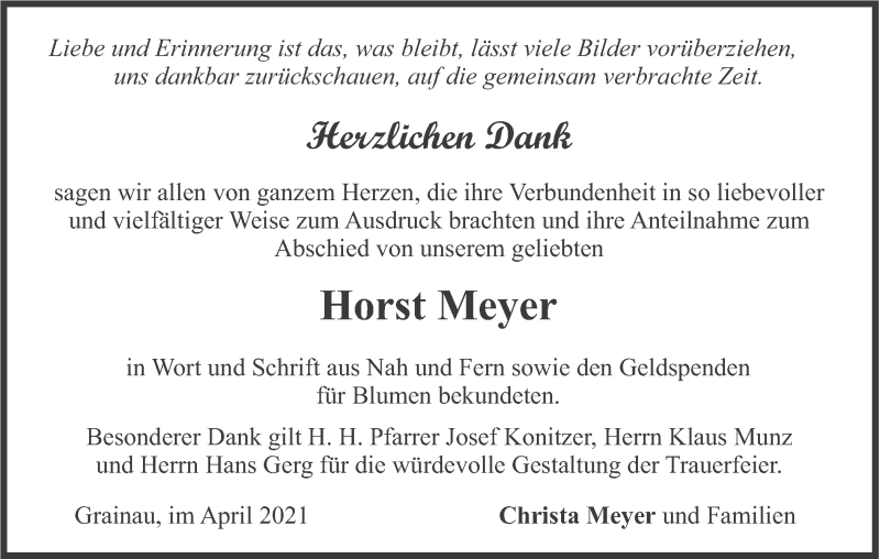  Traueranzeige für Horst Meyer vom 30.04.2021 aus merkurtz
