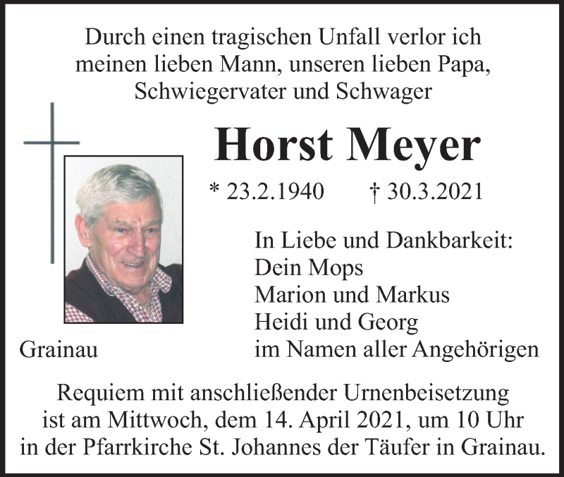  Traueranzeige für Horst Meyer vom 10.04.2021 aus merkurtz