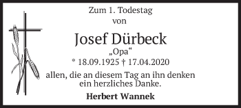 Traueranzeige von Josef Dürbeck von merkurtz