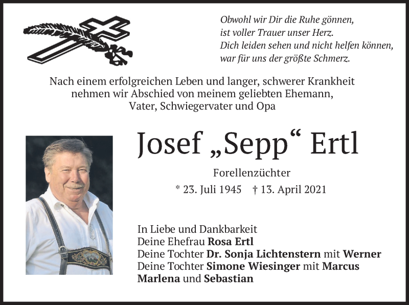  Traueranzeige für Josef Ertl vom 17.04.2021 aus merkurtz