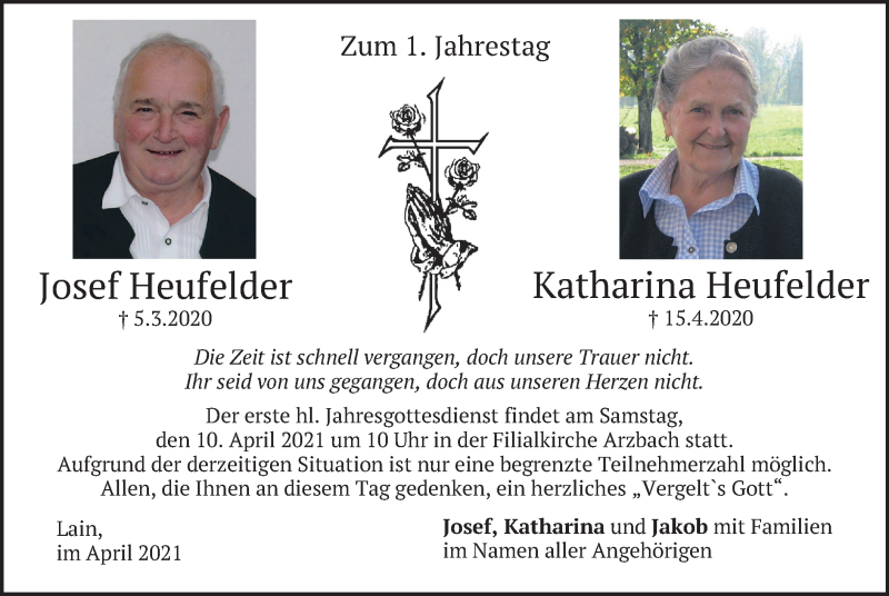  Traueranzeige für Josef und Katharina Heinfelder vom 08.04.2021 aus merkurtz