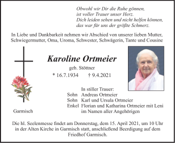 Traueranzeige von Karoline Ortmeier von merkurtz