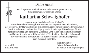 Traueranzeige von Katharina Schwaighofer von merkurtz