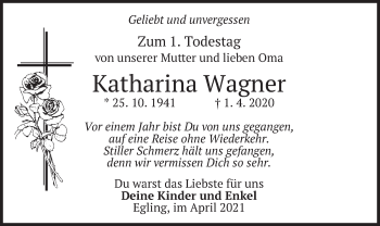 Traueranzeige von Katharina Wagner von merkurtz