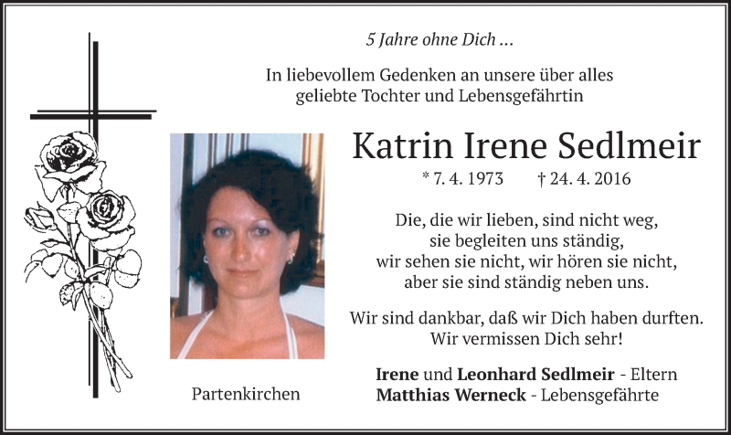  Traueranzeige für Katrin Irene Sedlmeir vom 24.04.2021 aus merkurtz
