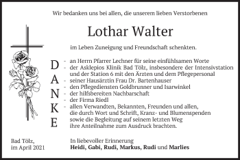 Traueranzeige von Lothar Walter von merkurtz