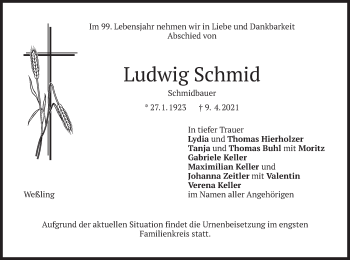 Traueranzeige von Ludwig Schmid