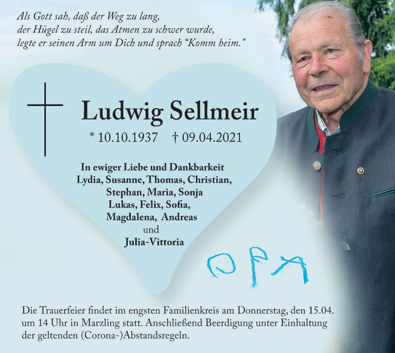  Traueranzeige für Ludwig Sellmeir vom 12.04.2021 aus merkurtz