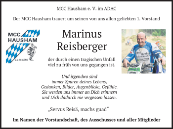 Traueranzeige von Marinus Reisberger von merkurtz