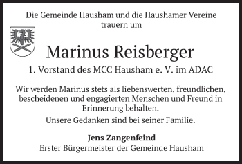Traueranzeige von Marinus Reisberger von merkurtz