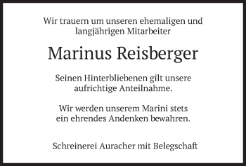 Traueranzeige von Marinus Reisberger von merkurtz