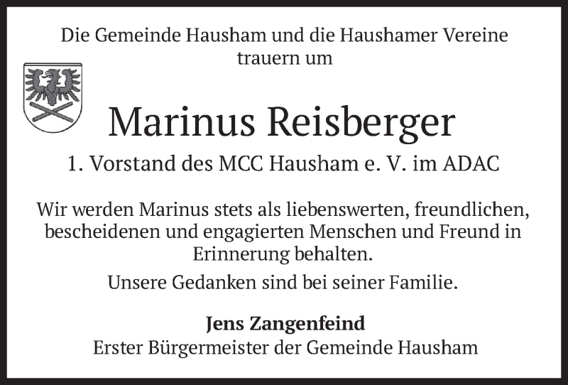  Traueranzeige für Marinus Reisberger vom 16.04.2021 aus merkurtz