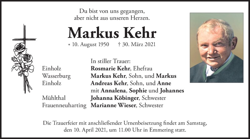  Traueranzeige für Markus Kehr vom 08.04.2021 aus merkurtz