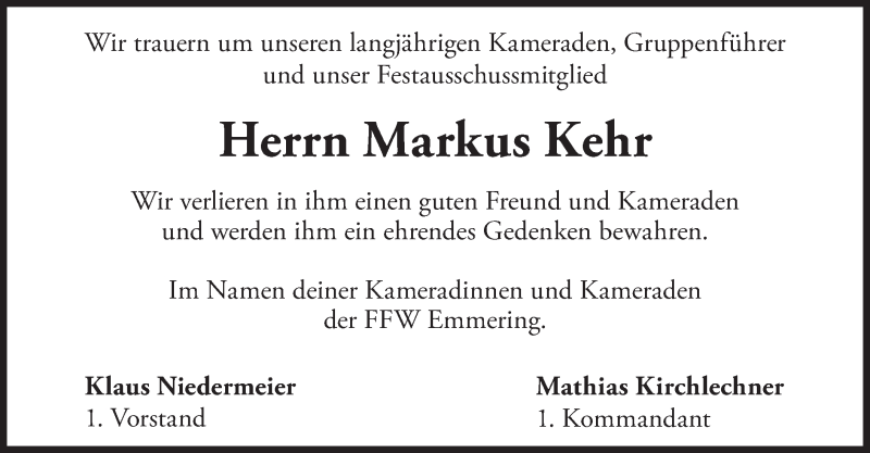  Traueranzeige für Markus Kehr vom 08.04.2021 aus merkurtz