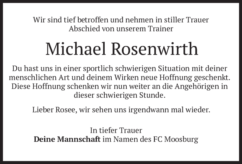 Traueranzeige für Michael Rosenwirth vom 01.04.2021 aus merkurtz