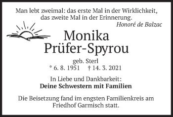Traueranzeige von Monika Prüfer-Spyrou von merkurtz