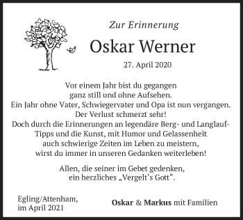 Traueranzeige von Oskar Werner von merkurtz