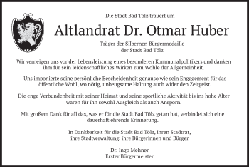 Traueranzeige von Otmar Huber von merkurtz