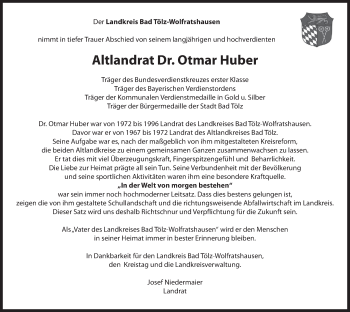 Traueranzeige von Otmar Huber von merkurtz