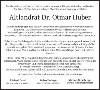 Traueranzeige von Otmar Huber von merkurtz