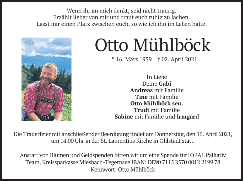 Traueranzeige für Otto Mühlböck vom 12.04.2021 aus merkurtz