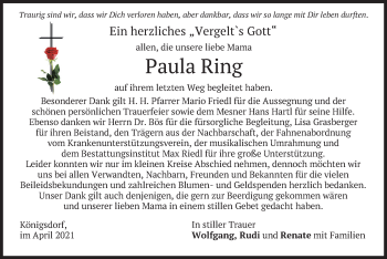 Traueranzeige von Paula Ring von merkurtz