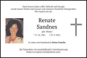 Traueranzeige von Renate Sandnes von merkurtz