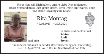 Traueranzeige von Rita Montag von merkurtz