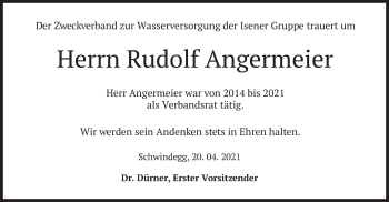 Traueranzeige von Rudolf Angermeier von merkurtz