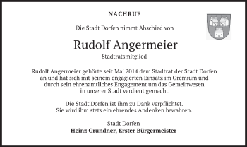 Traueranzeige von Rudolf Angermeier von merkurtz