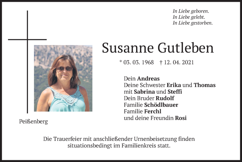  Traueranzeige für Susanne Gutleben vom 16.04.2021 aus merkurtz