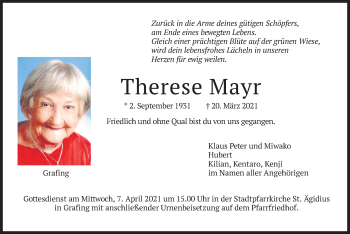 Traueranzeige von Therese Mayr