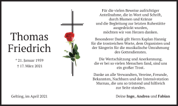 Traueranzeige von Thomas Friedrich von merkurtz