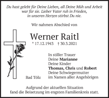 Traueranzeige von Werner Raitl von merkurtz
