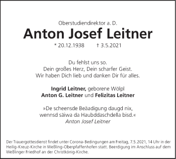 Traueranzeige von Anton Josef Leitner