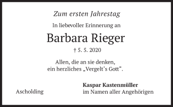 Traueranzeige von Barbara Rieger von merkurtz