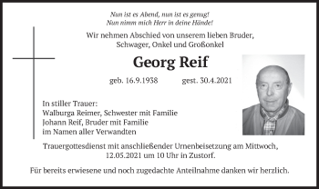 Traueranzeige von Georg Reif von merkurtz