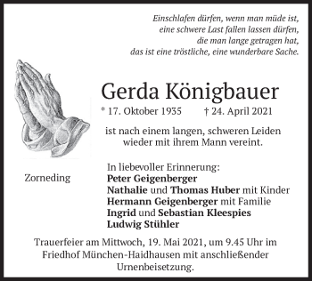 Traueranzeige von Gerda Königbauer