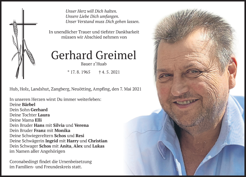  Traueranzeige für Gerhard Greimel vom 07.05.2021 aus merkurtz