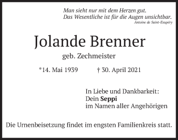 Traueranzeige von Jolande Brenner von merkurtz
