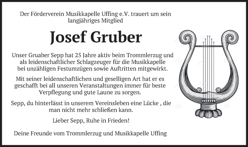  Traueranzeige für Josef Gruber vom 07.05.2021 aus merkurtz