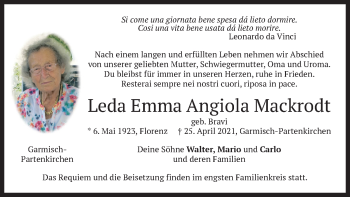 Traueranzeige von Leda Emma Angiola Mackrodt von merkurtz