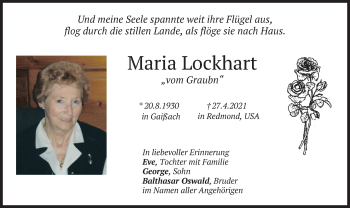 Traueranzeige von Maria Lockhart von merkurtz