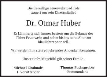 Traueranzeige von Otmar Huber von merkurtz