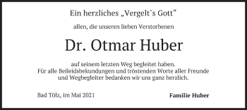 Traueranzeige von Otmar Huber von merkurtz