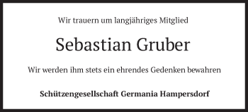 Traueranzeige von Sebastian Gruber von merkurtz